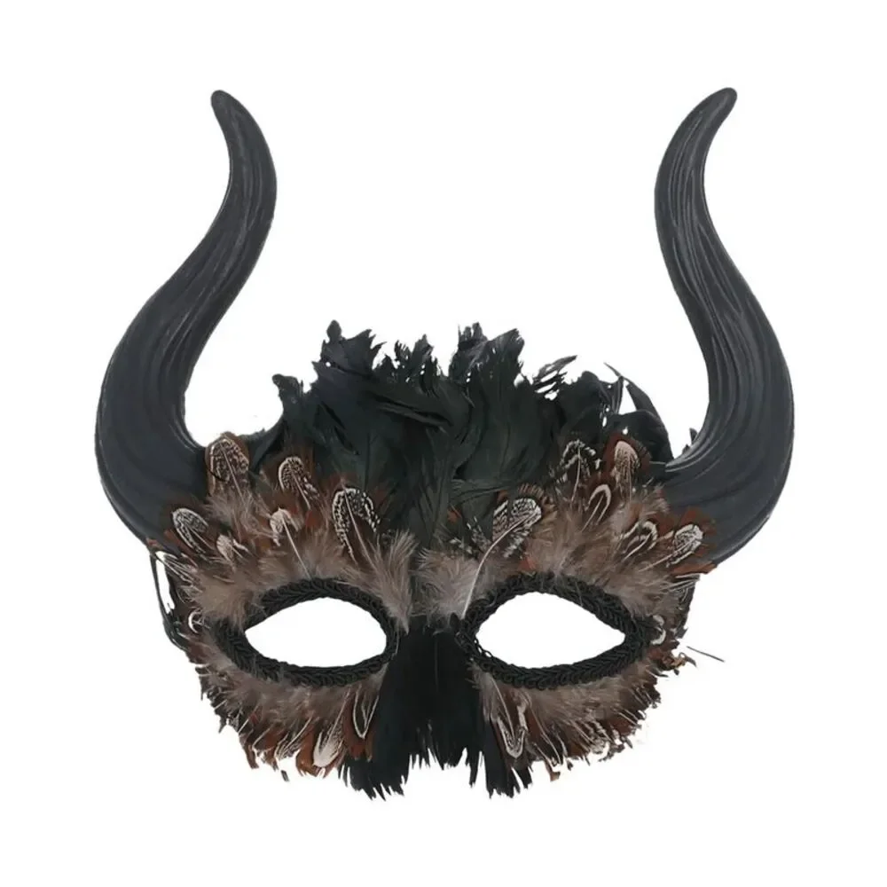 Smiffys Venetian Horned Eye Mask / Black/Brown - Picture 1 of 1